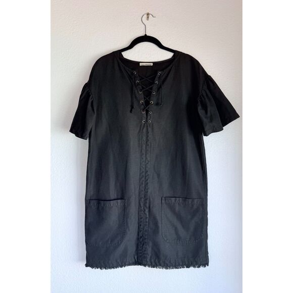 NWOT Ulla Johnson Marcelle Lace Up Cotton-Linen Shift Dress in Jet Black Sz 0 - Picture 4 of 11